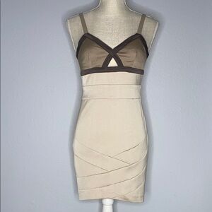 Romeo & Juliet Couture Tan Asymmetrical Bodycon Mini Dress